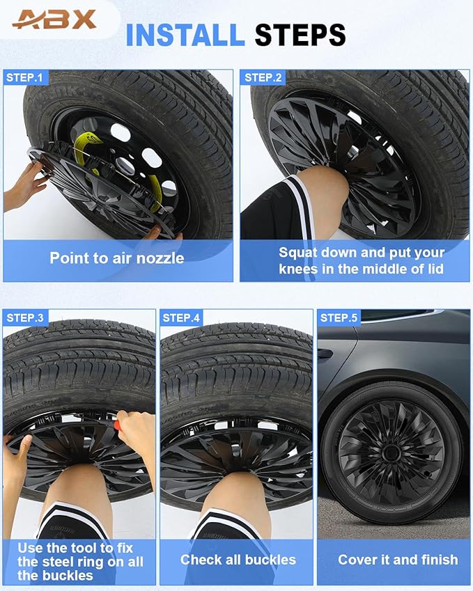 ABX Hubcap Wheel Covers Hub Caps 15 Inch Set of 4 Black Universal Wheel Rim Cover R15 Stylish Car Decor Wheel Covers for Toyota Camry Nissan Mazda (TT Black, 15 inch)