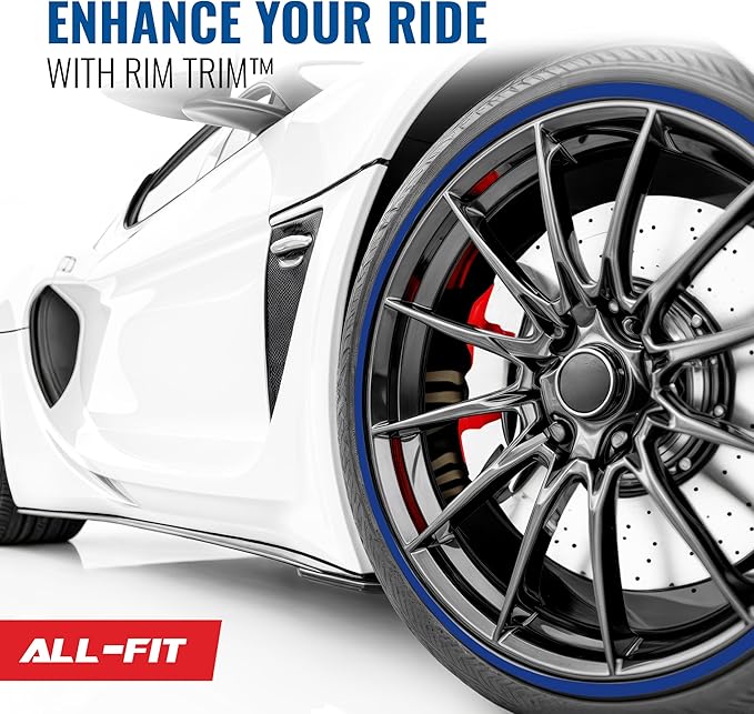 All-Fit Automotive Rim Trim – Durable DIY Car Exterior Accessories for Curb Rash Protection – Fits Up to Four 24” Wheels – Flexible, Durable Wheel Rim Protector (3/8″ width/Blue)