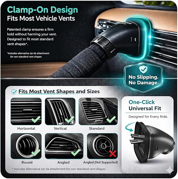 Swanoo Car AC Vent Extender | Air Vent Hose for Backseat | Directs Cool or Hot Air to Kids & Pets | Universal Fit | Extends Up to 10 FT | AC Tube for Baby Car | Back Seat Air Conditioning | BreezyBack