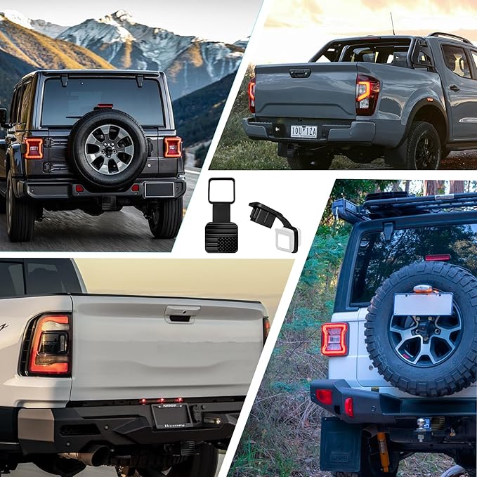 2 Inch Rubber Trailer Hitch Cover, Durable Tow Hitch Covers with American Flag, Car Exterior Accessories Fits for 2 Inches Hitch Receivers, Hitch Cover Tube Plug Cap for Trucks(Black&Black Line)