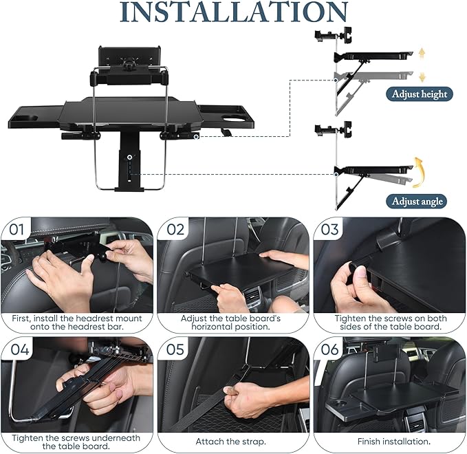 2-in-1 Car Steering Wheel Tray & Back Seat Table with Phone Holder – Height Adjustable Steering Wheel Desk for Car, Laptop & Food Tray, Writing Desk – Fits Cars, SUVs and Truck, 18"