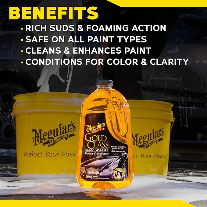 Meguiar's Gold Class Car Wash – Premium Foaming Auto Wash Soap, High Gloss Finish, Safe for Clear Coats, Deep Cleans without Removing Waxes, Car Detailing Supplies for Cars, Trucks & SUVs – 64 Oz