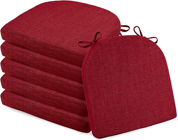 Basic Beyond Chair Cushions for Dining Chairs 6 Pack, Kitchen Chair Cushions with Ties and Non Slip Backing, 16 x 16 inches Chair Pads for Dining Chairs (Red)