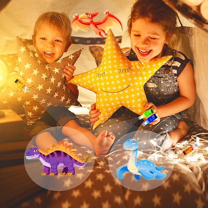 24PCS Dinosaur Party Favors-LED Finger Lights:Glow-in-the-Dark Light-Up Toys Bulk for Kids Boys Girls,Dino Birthday Party Decorations Supplies, Party Goodie Bags, Classroom Prizes, Fun Gifts