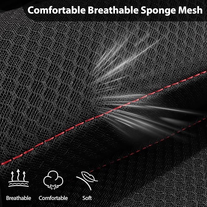 CAR PASS Mesh Leather Car Seat Covers Full Set,Breathable Mesh Faux Leather Seat Covers for Car, Universal Fit for SUV Truck Sedan Automotive, Airbag Compatible, Black and Red