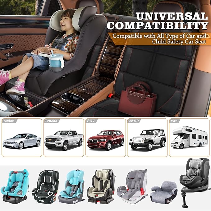 Bacgnyer Car Seat Protector, 2 Pack, Thickest Padded 600D Fabric Padding, Waterproof, Durable, Anti Slip Backing, Child Seat Protection, Suitable for Babies, Toddlers, Children