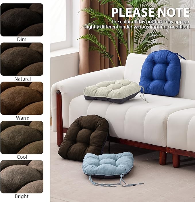 IASEAHK Chair Cushions for Dining Chairs, Seat Cushions for Kitchen Chairs, Indoor Seat Cushions with Ties, Tufted Foam Chair Pads, Non Slip Chair Cushions Set of 6, 15.5" x 15.5" x 4", Brown