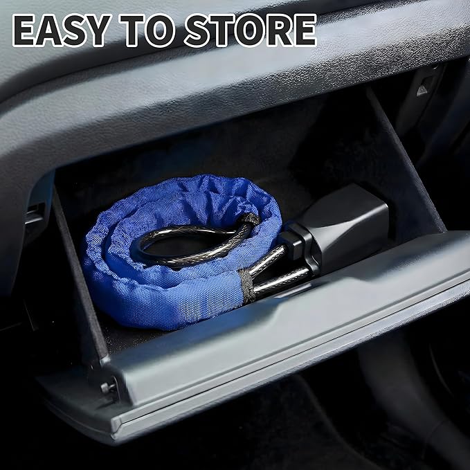 Car Steering Wheel Lock, 1 Pack Anti Theft Car Device with Max 17” Locking Length, Thickened Steel Wire, and Fine Stitched Edges, 3 Keys Included, Easy to Store, Fits Most Vehicles, SUVs(Blue)