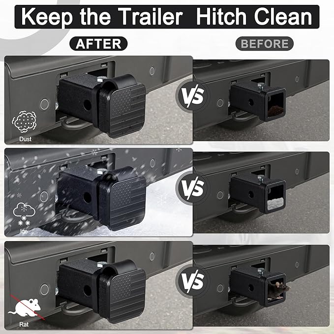 UYYE 2 Inch Rubber Trailer Hitch Cover, American Flag Rubber Tow Tube Cover Plug Cap, Car Exterior Accessories Fits for Most Vehicles Hitch Receivers, Hitch Cover Tube Plug Cap (Black)