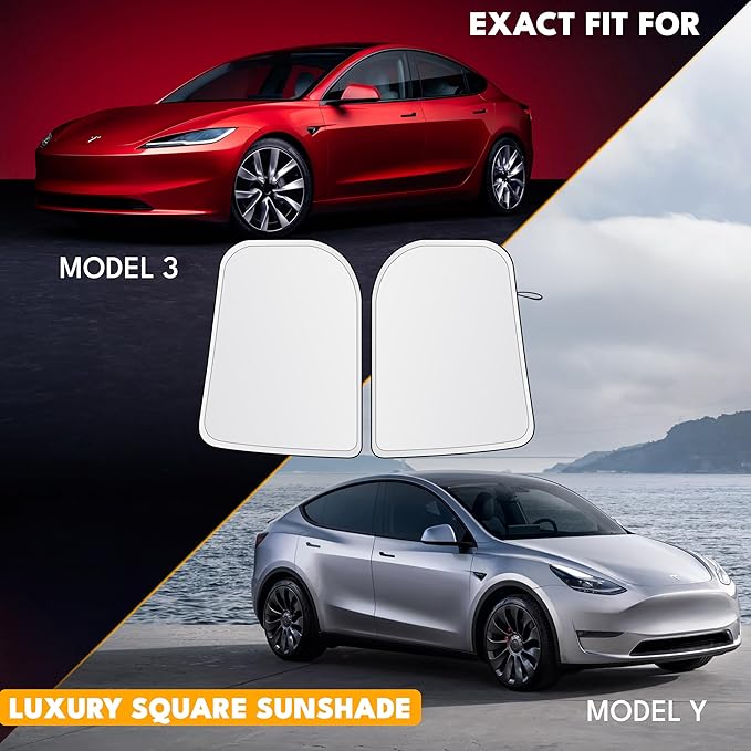 EcoNour Two-Piece Foldable Front Windshield Sun Shade for Tesla Model 3 & Y 2017–2026, 240T Reflective UV & Heat Protection, Storage Pouch Included, Custom Fit with Upgraded Design