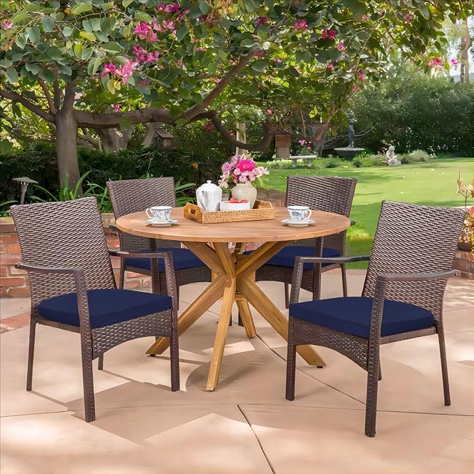 HARBOREST Outdoor Chair Cushions Set of 4, Water Resistant Patio Chair Cushions with Ties, Outdoor Seat Cushions for Patio Furniture, 17"x16"x2", Navy