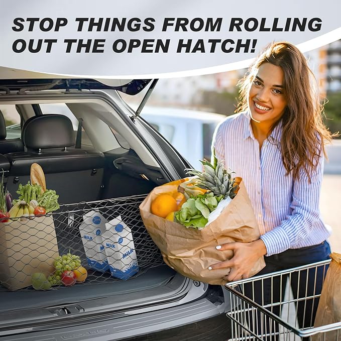 Cargo Net for Chevy Tahoe/GMC Yukon/Suburban 2015-2020, Karltys Trunk Net for Chevrolet Tahoe Accessories Envelope Style Netting with Metal Hooks, Highly Elastic Trunk Cargo Organizer for Yukon