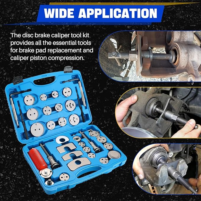 DASBET 35PCS Disc Brake Caliper Tool Kit, Heavy Duty Disc Brake Piston Caliper Compressor Rewind Tool with 24 Adapters, Compatible with Most Vehicles for Brake Pad Replacement