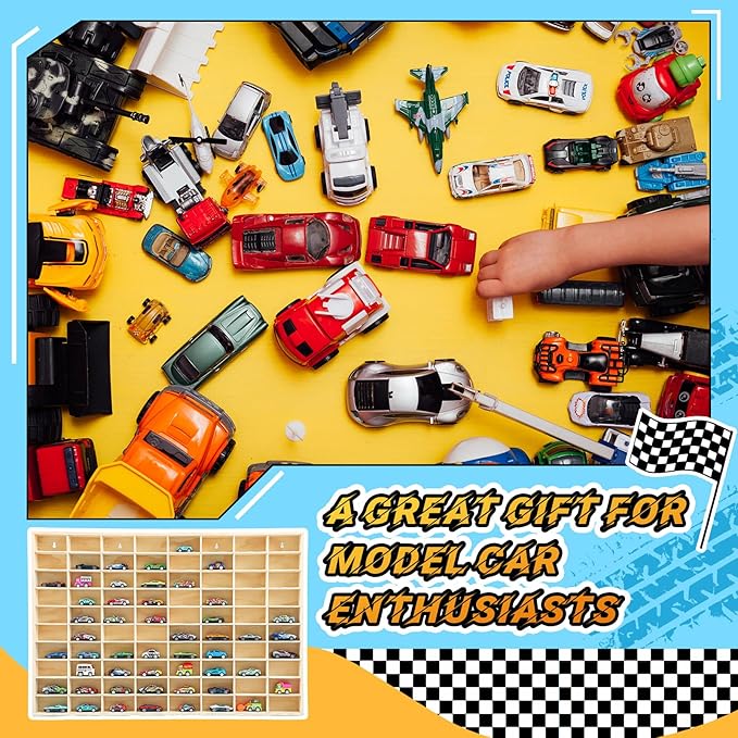 Seenelling Hot 1/64 Diecast Wheels Display Case Holds Toy Cars Wooden Wall Mount Car Display Shelf Storage Organizer Case for Toy Collectibles, Wheel, Model, 10 Layers (80 Spaces)