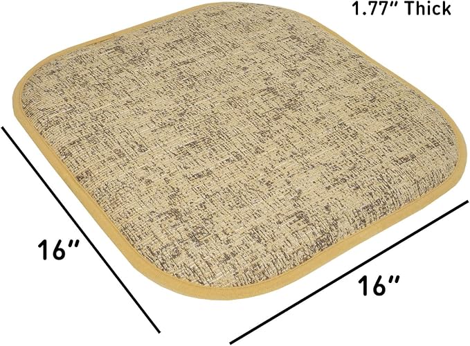 Sweet Home Collection Chair Cushion Memory Foam Pads Honeycomb Pattern Slip Non Skid Rubber Back Rounded Square 16" x 16" Seat Cover, 6 Pack, Broadway Camel/Brown
