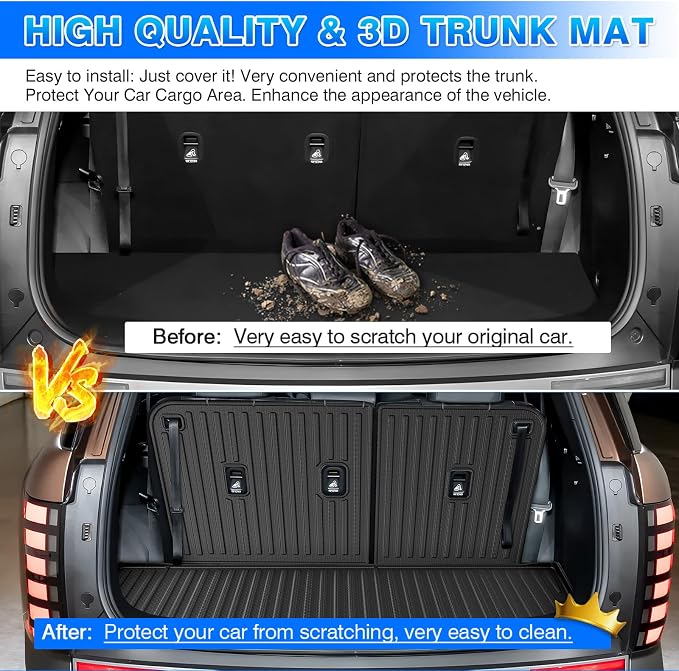 Cartist Trunk Mat Fits for 2026 Hyundai Palisade Gas Cargo Liner, TPE All Weather Cargo Mat for Palisade Accessories (with Backrest Mat)