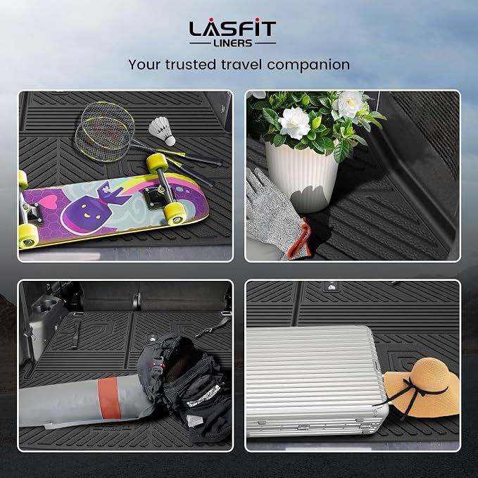 LASFIT Cargo Mat for Toyota Highlander 2026-2020, All Weather TPE Custom Fit Cargo Liner for Highlander Accessories, 2025 Highlander Trunk&Backrest Mats(Fit Without Subwoofer, Fit 7&8 Seats)