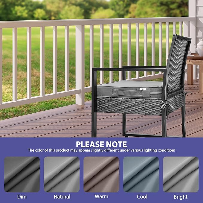 IPYNBAP Outdoor Chair Cushions Set of 4 -Waterproof Outdoor Seat Cushions for Patio Furniture, Patio Chair Cushion with Handle and Ties, Out Door Chair Pads,19x19x3-Square, Grey