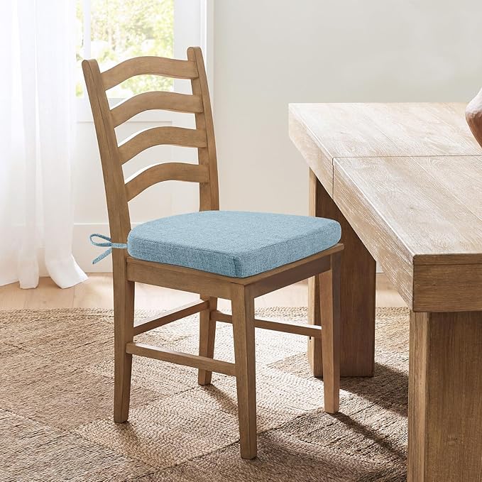 Chair Cushions for Dining Chairs, Non Slip Chair Pads with Ties and Washable Covers, Memory Foam Kitchen Chair Cushions Set of 4, 16"X16"X2.5", Light Blue