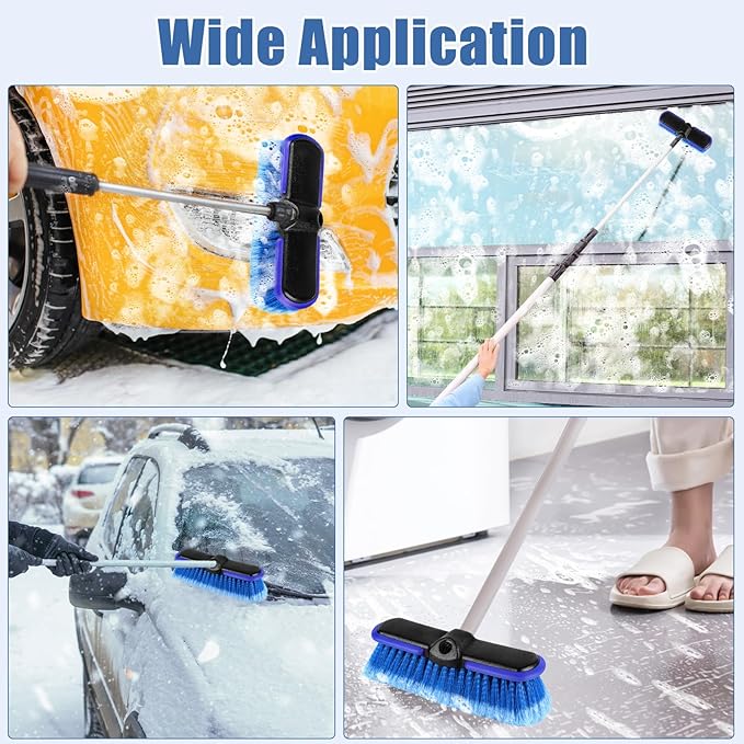 Car Wash Brush Head with Soft Bristle 10 Inch, Car Cleaning Brush with Protective Bumper for Cleaning Auto Cars Trucks RV Boat Deck (Blue) (1 Pack)