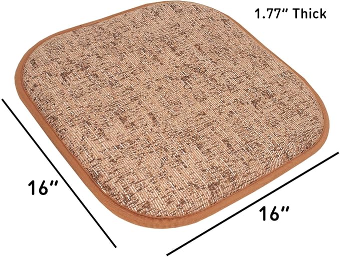 Sweet Home Collection Chair Cushion Memory Foam Pads Honeycomb Pattern Slip Non Skid Rubber Back Rounded Square 16" x 16" Seat Cover, 6 Pack, Broadway Rust/Brown