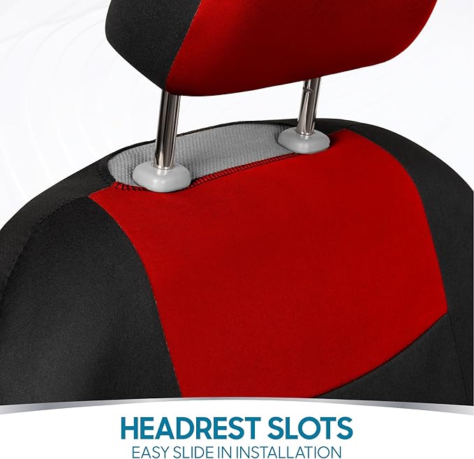 BDK PolyPro Car Seat Covers Full Set in Red on Black – Front and Rear Split Bench Seat Covers, Easy to Install, Accessories for Auto Trucks Van SUV
