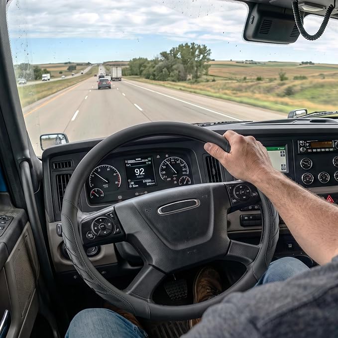 West Llama Semi Truck Steering Wheel Cover, Universal Fit 17.5-18 Inch Large Steering Wheels for RV, Big Rig, 18 Wheeler, Commercial Trucks and Buses (Extra Large Size-Black)