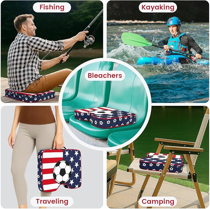 Stadium Seat Cushions 2 Pack - Portable Bleacher Cushions with 2.5-Inch Extra Thick High-Density Foam and Soccer Pattern