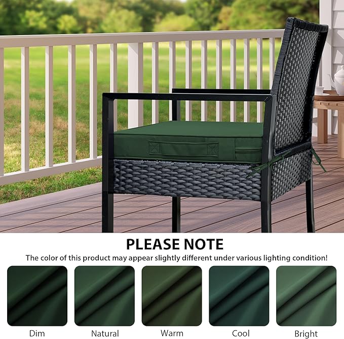 IPYNBAP Outdoor Chair Cushions Set of 4 -Waterproof Outdoor Seat Cushions for Patio Furniture, Patio Chair Cushion with Handle and Ties, Out Door Chair Pads,17x16x2-Square, Forest Green