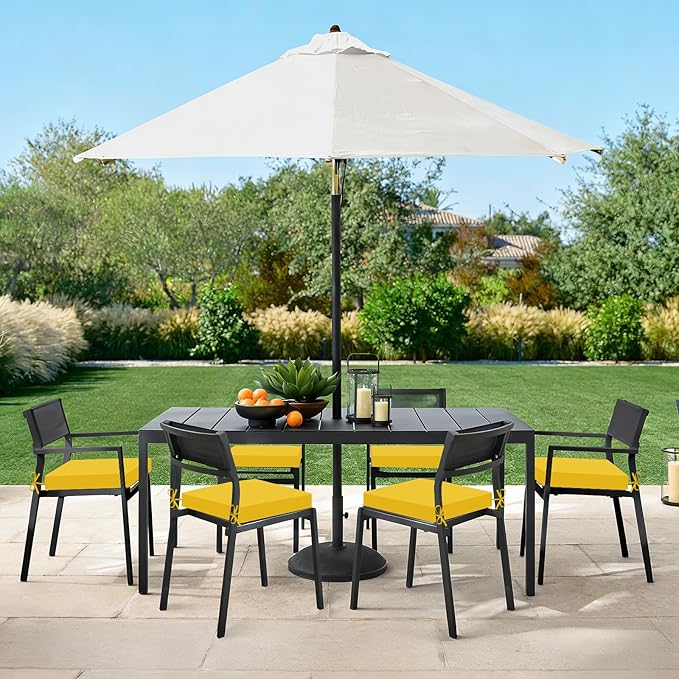 Basic Beyond Outdoor Chair Cushions Set of 6, Square Corner Outdoor Cushions for Patio Furniture, Water Resistant Patio Chair Cushions with 2 Ties, 18.5x16x3, Yellow Color