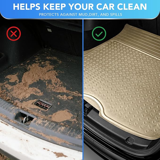 PIC AUTO Heavy Duty Cargo Liner, Trimmable All-Weather Rubber Trunk Mat for Cars, SUVs, Vans & Trucks, Anti-Slip Backing, Durable Protection, Large, Beige