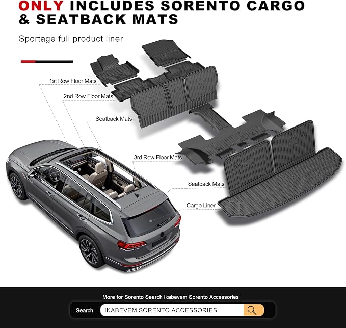Cargo Mat Compatible with Kia Sorento 2021-2025 2026 Cargo Liner Trunk Mat with Seatback Mat TPE All Weather Back Seat Cover Protector 2025 Sorento Accessories Cargo Tray Backrest Mat