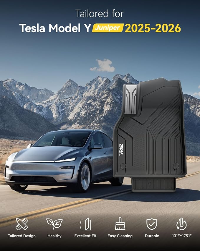 3W Floor Mats Fit for Tesla New Model Y 2025 2026 Juniper, TPE All Weather Custom Fit Floor Liner for Juniper Model Y Accessories 1st and 2nd Row Car Mats Easy Clean, Vigormold™
