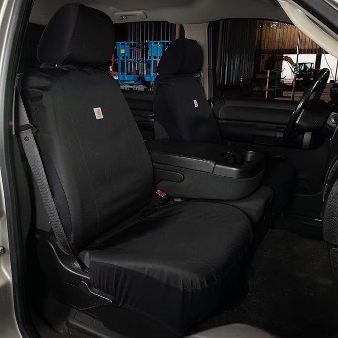 Carhartt Universal Nylon Duck Canvas Fitted Bucket Seat Cover,Durable Seat Protection with Rain Defender,Single,Black,(Pack of 2)
