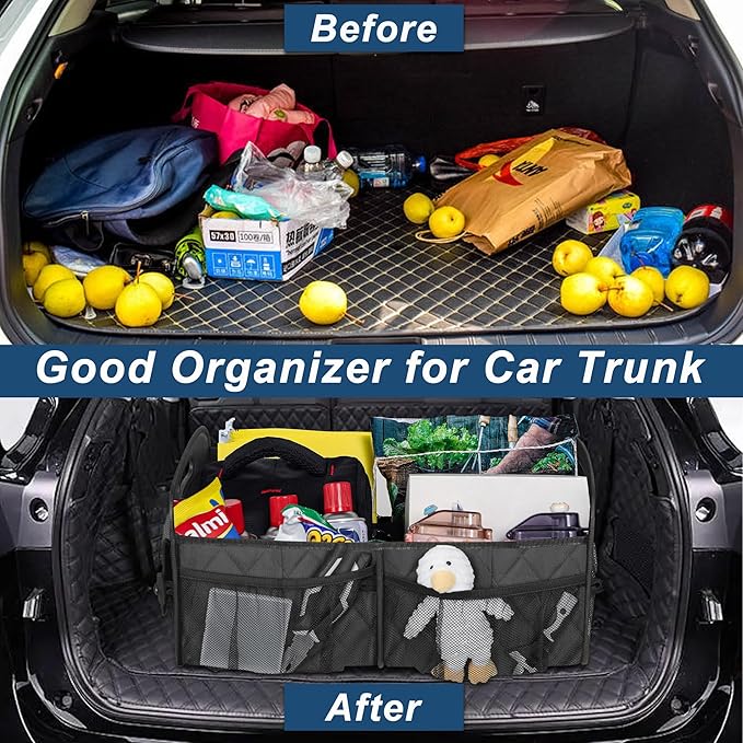 Deosk Trunk Organziers and Storage with 6 Big Pocket,Car Accessories for Women/Men 50L Waterproof Polyester Trunk Organzier for Car/SUV/Minivan/Truck(Medium,Charcoal)