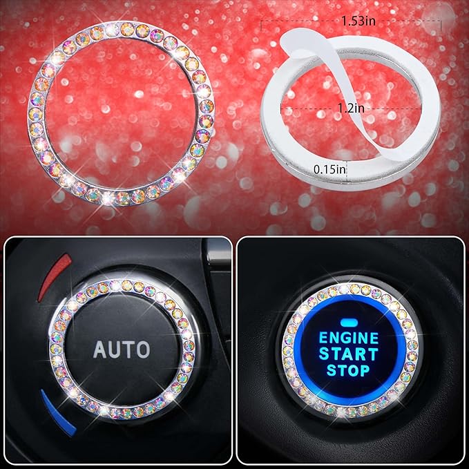 CAR PASS 11 PCS Bling Diamond Car Accessories for Women, Sparkly Rhinestone Steering Wheel Cover Bling Seat Belt Cushion, Glitter Shift Knob Cover Car Cup Holder Coaster, Cute Interior Sets Multicolor