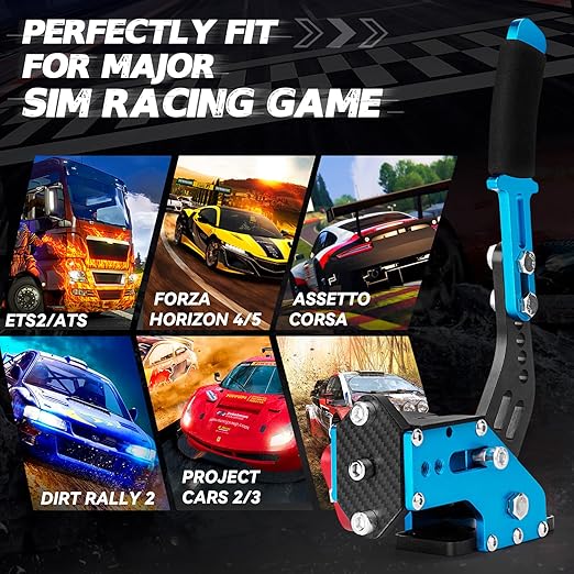 aikeec 64Bit PC USB Handbrake, Upgrade SIM Racing Games Handbrake for LO GITECH G25 G27 G29 T500 T300 THRUST MASTER FANATECOSW DIRT RALLY, 2M Nylon Cable/Reinforced Spring/Blue+Clamp