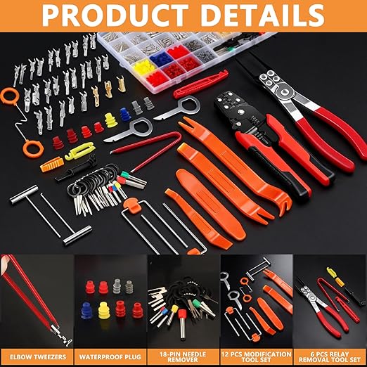 1398Pcs Automotive Electrical Connectors Kit, 28 Types Electrical Terminal Pins Kit with Crimp Tool, Relay Fuse Remover & Car Disassembly Tool, Male/Female Wire Terminals for Professional Auto Repair