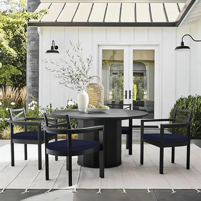 Basic Beyond Outdoor Chair Cushions Set of 4, Outdoor Cushions for Patio Furniture, Water Resistant Patio Chair Cushions with 2 Ties, 17x16x2, Navy