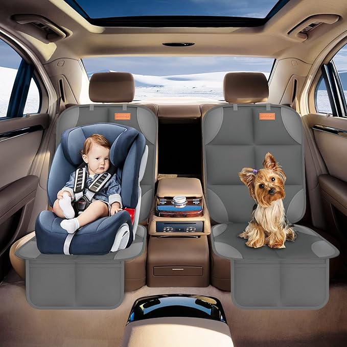 SMART ELF Car Seat Protector for Child Car Seat - Waterproof 600D Fabric Baby Seat Protectors for Non-Slip Backing Mesh Pockets for Baby and Pet, Easy Storage(Dark Gray)
