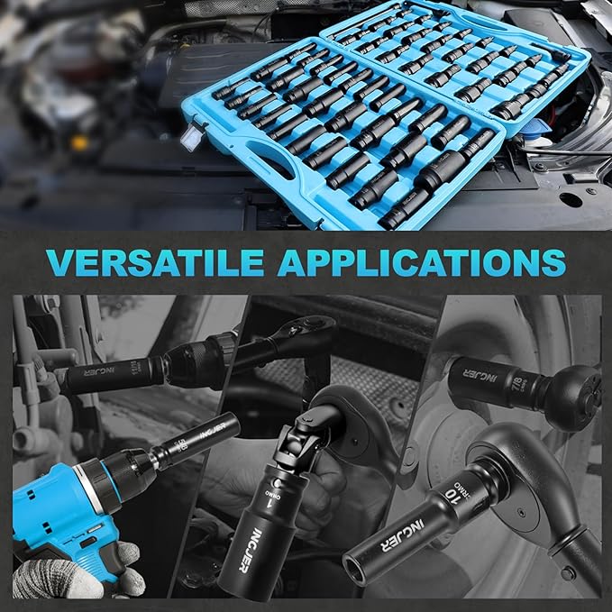 1/2" Drive Impact Socket Set, 70 Piece SAE 3/8" to 1-1/4" and Metric 10-24mm, 6 Point Cr-MO Alloy Steel for Auto Repair, Easy-to-Read Size Markings, Rugged Construction, Storage Case