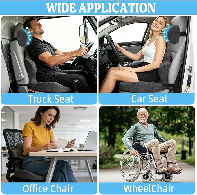 3-in-1 Memory Foam Seat Cushion & Headrest Pillow with Lumbar Support L-Shaped Ergonomic Driver Seat Cushions Design for Sciatica and Tailbone Pain Relief Comfort for Car,Truck,Chair