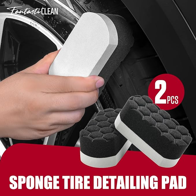 Fantasticlean 7PCS Car Wheel Brush Kit, Tire Brush, Soft-bristled Rim Brush, Chenille Rim Cleaning Tape, Microfiber Bendable Brush, Curved Detailing Brush with Elbow Connector, Detailing Pads