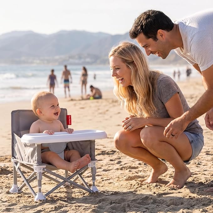 Tiny Marvels Portable Booster Seat, Foldable Baby High Chair with Removable Tray, Safety Harness & Carry Bag – for Toddlers Ages 6M-3Y, Ideal for Dining, Travel, Camping & Family Time