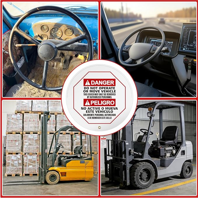 1 Pcs Steering Wheel Cover for Lockout Tagout - 20" Danger Do Not Operate Bilingual Reinforced Vinyl for Trucks Pallet Jacks Forklifts