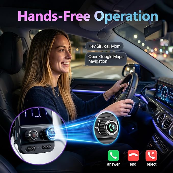 Upgraded Bluetooth FM Transmitter, Wireless Radio Adapter Hands Free Car Kit with 1.7'' Display, QC3.0 and Smart 2.4Amp Dual USB Ports, AUX Input/Output, TF Card Mp3 Player (Black,Pd 30W)