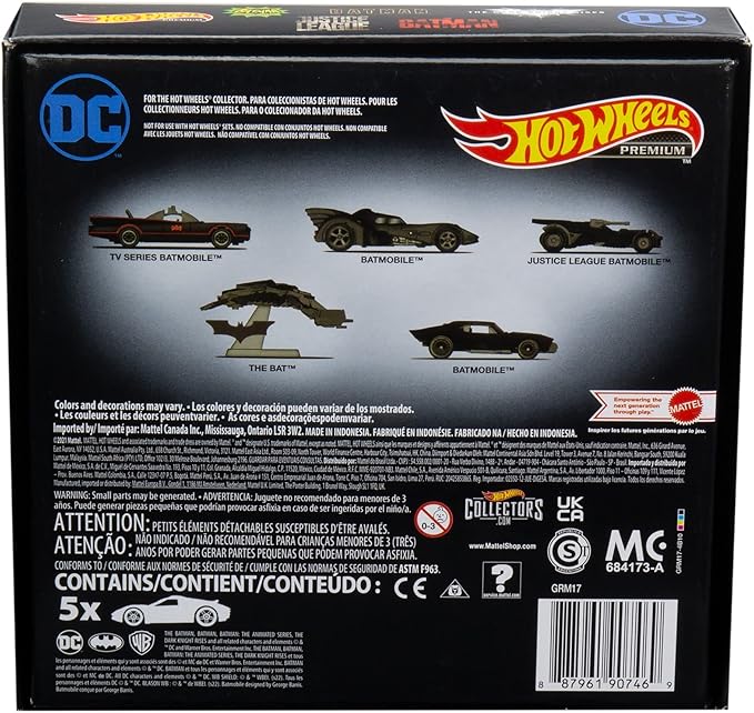 Hot Wheels Batman Batmobile Toy Car Bundle, Set of 5 Fan-Favorite Castings in 1:64 Scale with Special Packaging