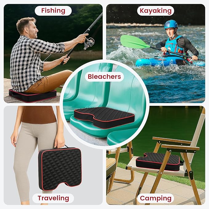 Stadium Seat Cushions - Portable Bleacher Cushions with 2.5" Extra Thick High-Density Foam and Massage Dots, Fashion Outdoor Seat Cushions for Sports Events, Travel, Camping, Chairs - 4 Pack