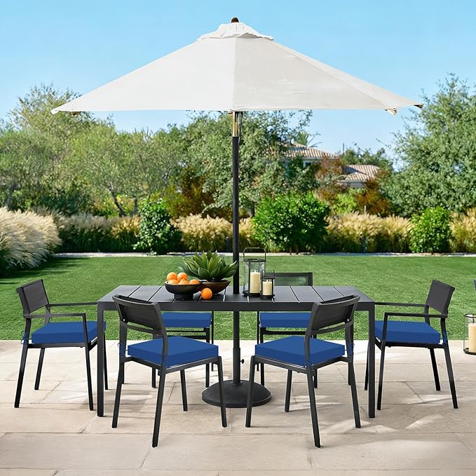 Basic Beyond Outdoor Chair Cushions Set of 6, Square Corner Outdoor Cushions for Patio Furniture, Water Resistant Patio Chair Cushions with 2 Ties, 18.5x16x3, Royal Blue