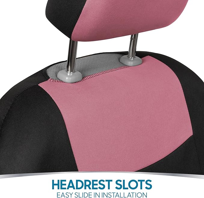 BDK PolyPro Car Seat Covers Full Set in Pink on Black, Front and Rear Split Bench Seat Covers for Cars, Easy to Install Car Seats Cover Set and Accessories for Auto Trucks Van SUV - Pink